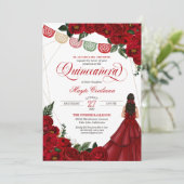 Red Rose & Papel Picado Quinceañera 15th Birthday Kaart (Staand voorkant)