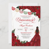 Red Rose & Papel Picado Quinceañera 15th Birthday Kaart (Voorkant)