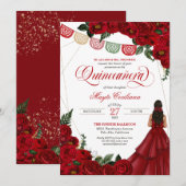 Red Rose & Papel Picado Quinceañera 15th Birthday Kaart (Voorkant / Achterkant)