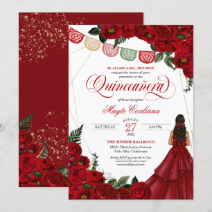 Red Rose & Papel Picado Quinceañera 15th Birthday Kaart