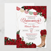Red Rose Papel Picado Western Charro Quinceañera Kaart (Voorkant / Achterkant)