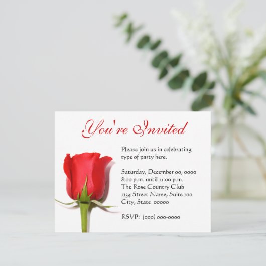 Red Rose Party Uitnodiging (Staand voorkant)