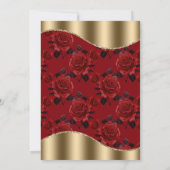 Red Rose Pattern en Gold Diamonds Wedding Kaart (Achterkant)