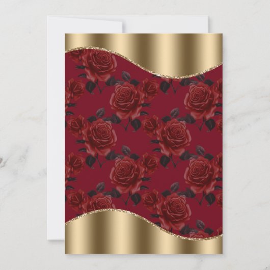 Red Rose Pattern en Gold Diamonds Wedding Kaart (Achterkant)