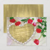 Red Rose Pearl Heart Quinceañera Kaart (Voorkant / Achterkant)