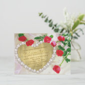 Red Rose Pearl Heart Quinceañera Kaart (Staand voorkant)