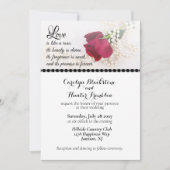 Red Rose & Pearls Wedding Kaart (Voorkant)