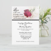 Red Rose & Pearls Wedding Kaart (Staand voorkant)