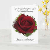 Red Rose Personalized 14th Wedding Jubileum Kaart (Gele Bloem)