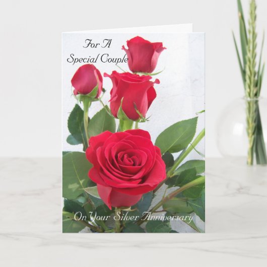 Red Rose Personalized 25th Wedding Jubileum Kaart (Voorkant)