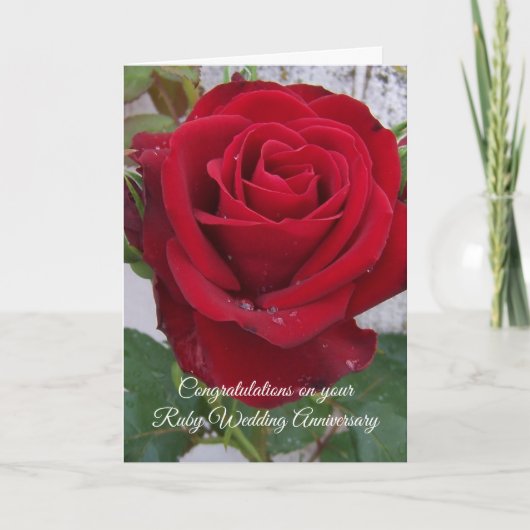 Red Rose Personalized 40th Wedding Jubileum Kaart (Voorkant)