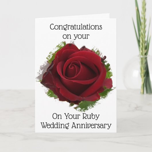 Red Rose Personalized 40th Wedding Jubileum Kaart (Voorkant)