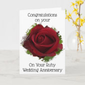 Red Rose Personalized 40th Wedding Jubileum Kaart (Gele Bloem)