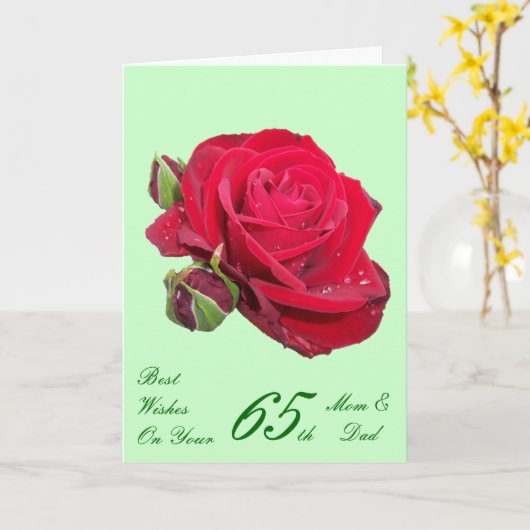 Red Rose Personalized 65th Wedding Jubileum Kaart (Gele Bloem)