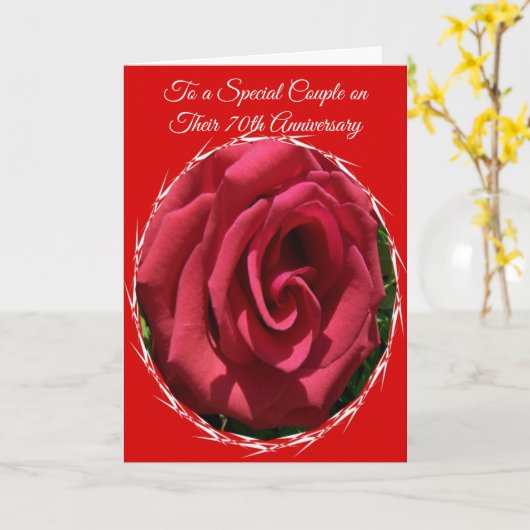 Red Rose Personalized 70th Wedding Jubileum Kaart (Gele Bloem)