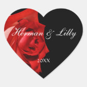 Red Rose Personalized Heart Wedding Sticker (Voorkant)