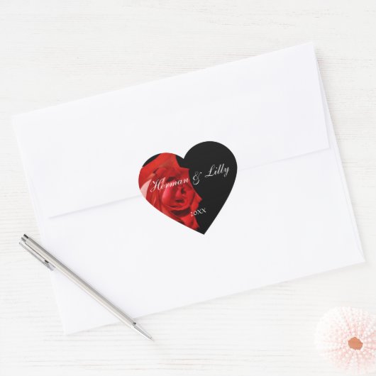 Red Rose Personalized Heart Wedding Sticker (Envelop)