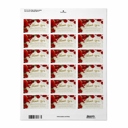 Red Rose Petals Bedankt voor je familieloadreslabe Etiket (Full Sheet)