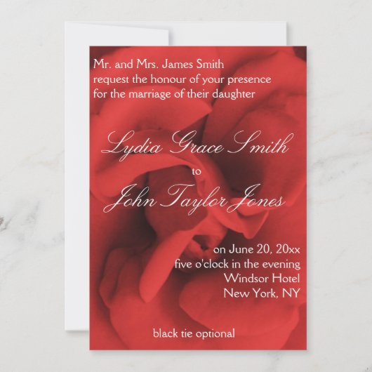 Red Rose Petals Elegant Wedding Invitations Kaart (Voorkant)