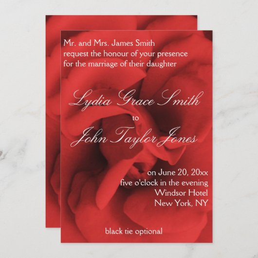 Red Rose Petals Elegant Wedding Invitations Kaart (Voorkant / Achterkant)