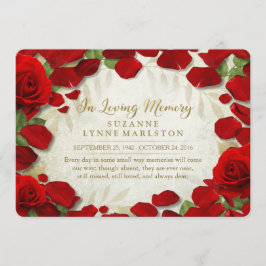 Red Rose Petals Golden Memorial Service Kaart