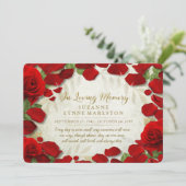 Red Rose Petals Golden Memorial Service Kaart (Staand voorkant)