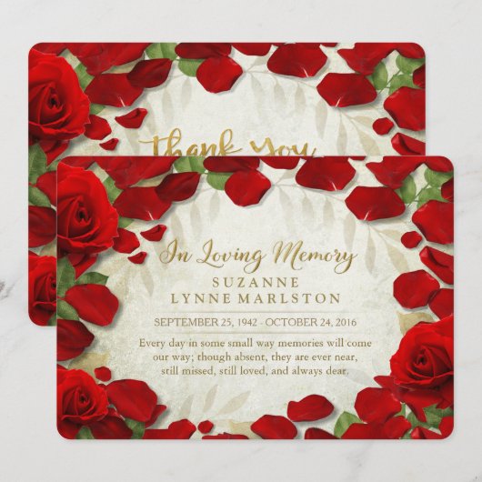 Red Rose Petals herdenken sympathie bedankt (Voorkant / Achterkant)