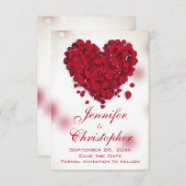Red Rose Petals Love Heart Save the Date (Voorkant / Achterkant)