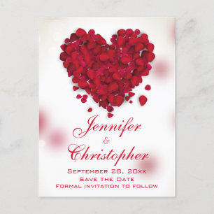 Red Rose Petals Love Heart Save the Date Aankondigingskaart