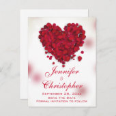 Red Rose Petals Love Heart Save the Date Aankondigingskaart (Voorkant / Achterkant)