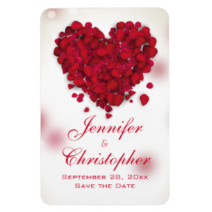 Red Rose Petals Love Heart Save the Date Magneet