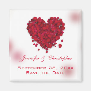 Red Rose Petals Love Heart Save the Date Magneet