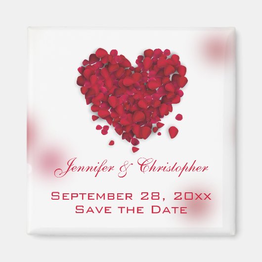 Red Rose Petals Love Heart Save the Date Magneet (Voorkant)