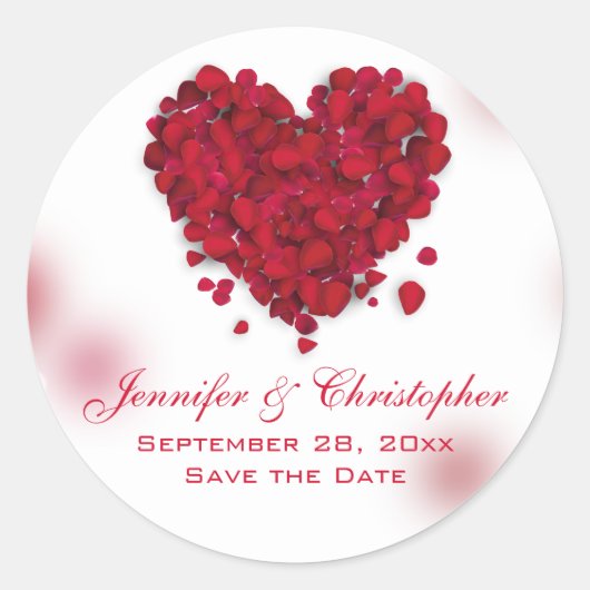 Red Rose Petals Love Heart Save the Date Ronde Sticker (Voorkant)
