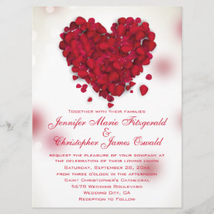 Red Rose Petals Love Heart Wedding Kaart