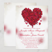 Red Rose Petals Love Heart Wedding Kaart (Voorkant / Achterkant)