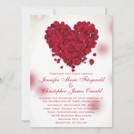 Red Rose Petals Love Heart Wedding Kaart (Voorkant)