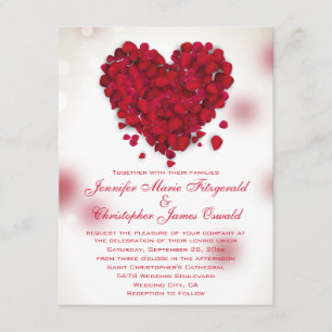 Red Rose Petals Love Heart Wedding Kaart