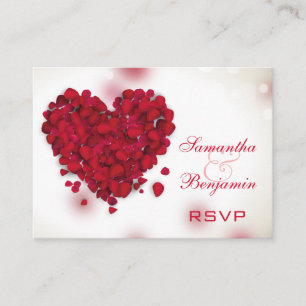 Red Rose Petals Love Heart Wedding RSVP Informatiekaartje