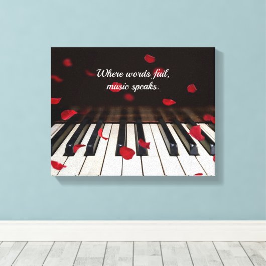 Red Rose Petals op Piano Canvas Afdruk (Insitu (Houten vloer))