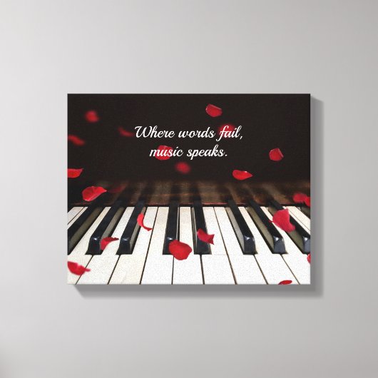 Red Rose Petals op Piano Canvas Afdruk (Voorkant)