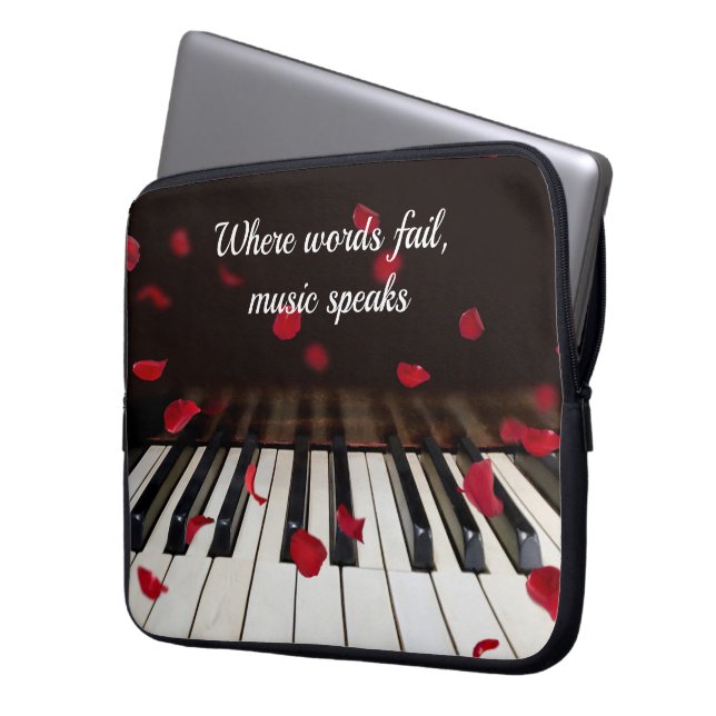 Red Rose Petals op Piano Laptop Sleeve (Voorkant Links)