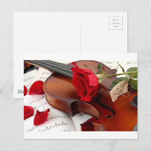 Red Rose Petals Romantic Violin Music Briefkaart (Voorkant / Achterkant)