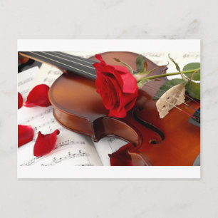 Red Rose Petals Romantic Violin Music Briefkaart