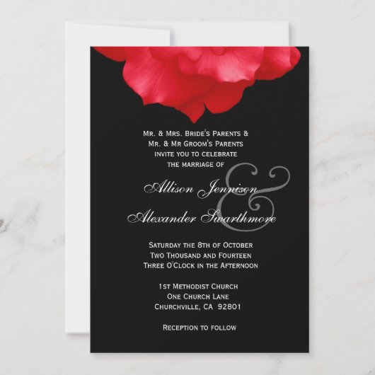 RED Rose Petals Wedding Invitation V02 Kaart (Voorkant)