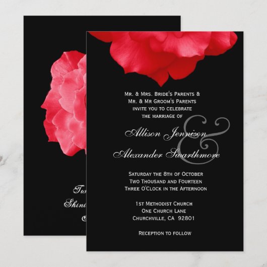 RED Rose Petals Wedding Invitation V02 Kaart (Voorkant / Achterkant)