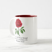 Red Rose Philippians 4:13 BijbelscriptMok Tweekleurige Koffiemok (Voorkant links)