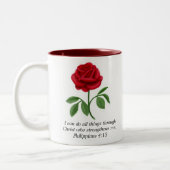 Red Rose Philippians 4:13 BijbelscriptMok Tweekleurige Koffiemok (Links)