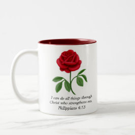 Red Rose Philippians 4:13 BijbelscriptMok Tweekleurige Koffiemok
