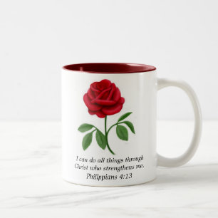 Red Rose Philippians 4:13 BijbelscriptMok Tweekleurige Koffiemok